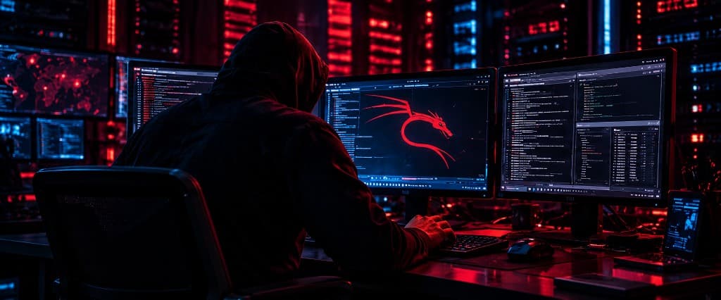 Red Team operator working an offensive lab across multiple screens